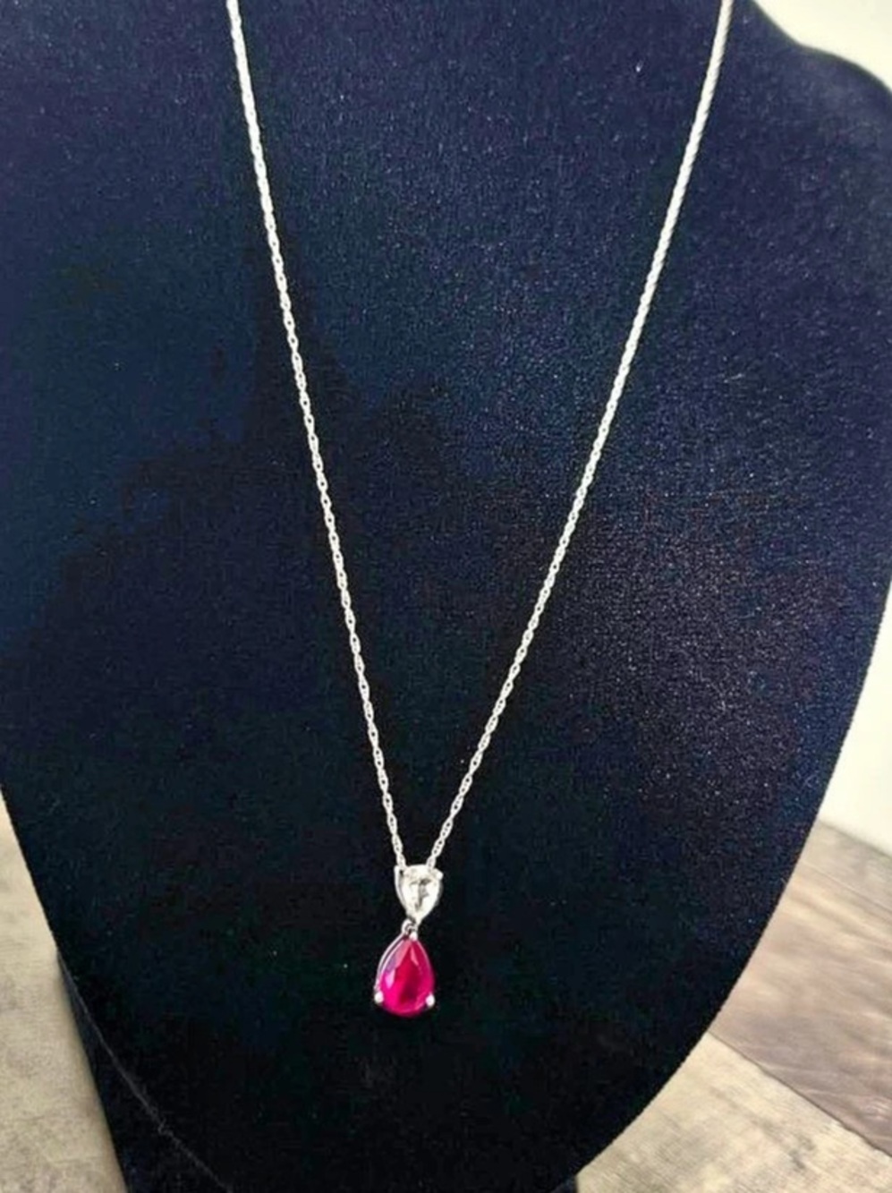 S925 Pink Crystal Teardrop Pendant Necklace